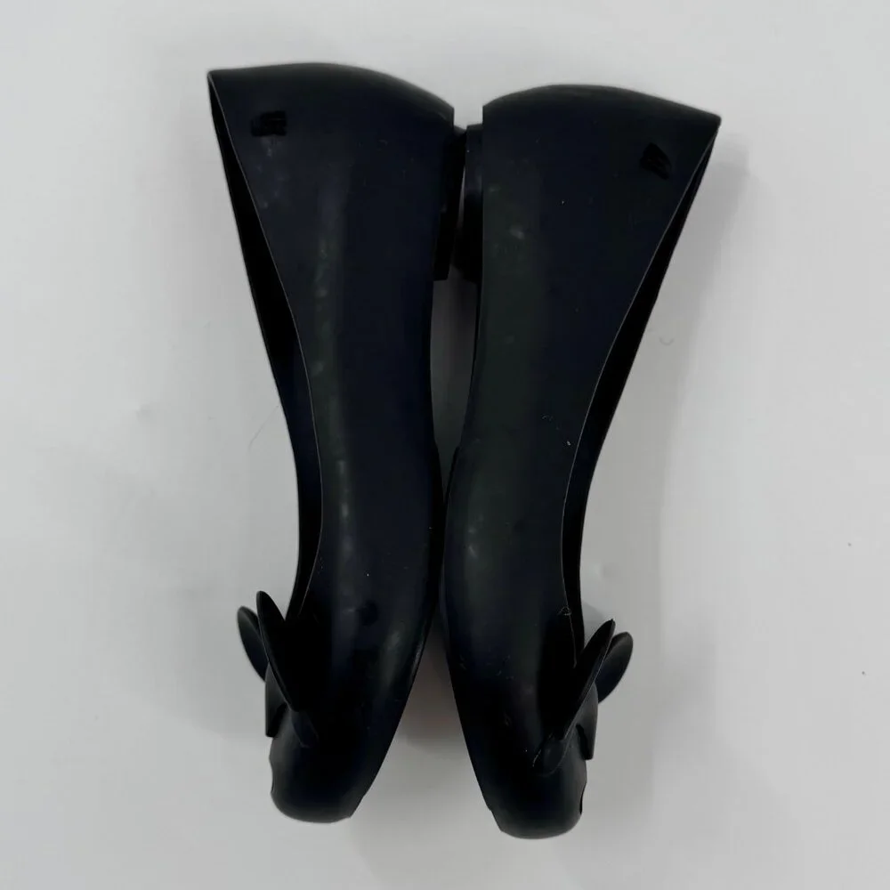 Melissa Mickey & Minnie Mouse Black Peep Toe Flats - Womens Size 5 - Picture 4 of 10